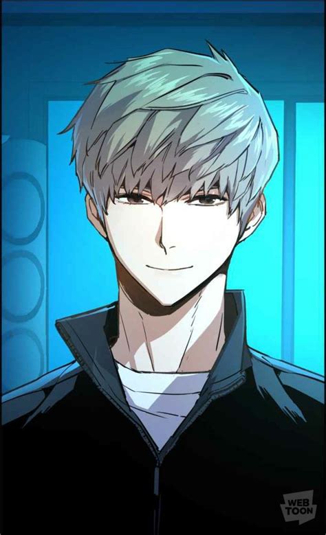 An Anime Character With White Hair And Blue Eyes Wearing A Black Jacket