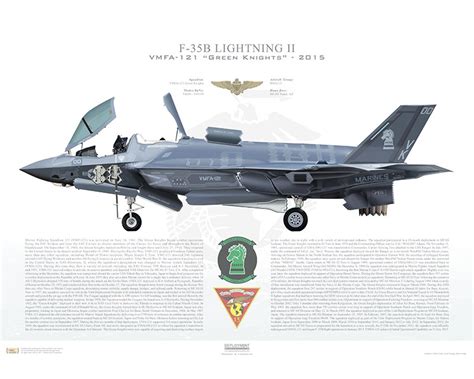 Aircraft Profile Print Of F 35b Lightning Ii Vmfa 121 Green Knights Vk00 169164 2015