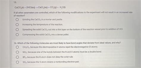 Solved 15 Caco S 2HCl Aq CaCl Aq CO 9 HOM If Chegg