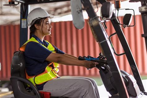 Premium Photo Indian Woman Staff Worker Work Forklift Driver At Port