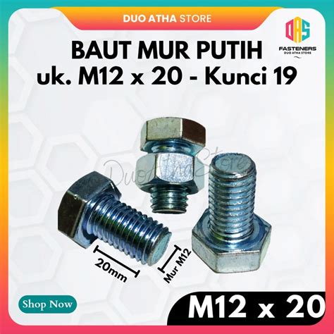 Jual BMP M12x20 Baut Mur Putih M12 X 20 Galvanis Shopee Indonesia