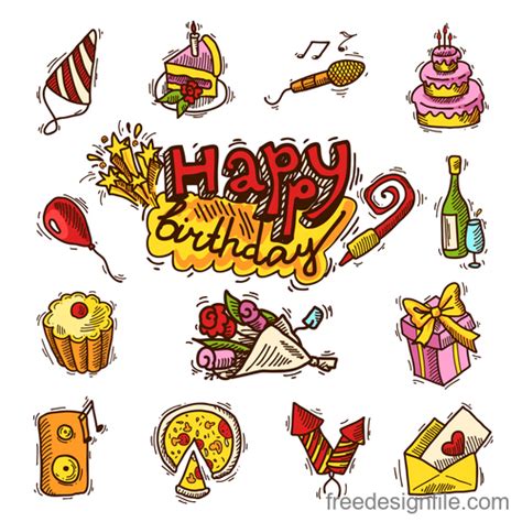 Happy Birthday Design Elements Illustration Vector Set 03 Free Download