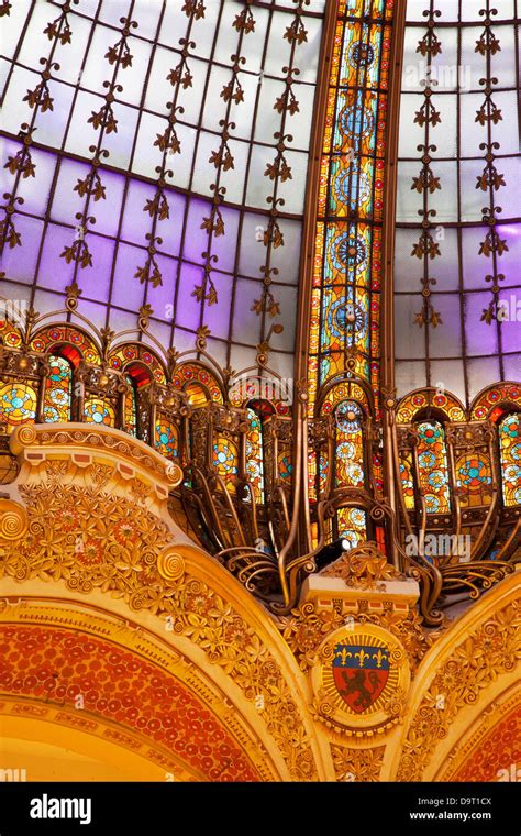 Detail Of Ornate Dome Over Galeries Lafayette In Paris France Stock