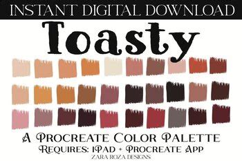 Toasty Procreate Color Palette Swatches By Zara Roza Tpt