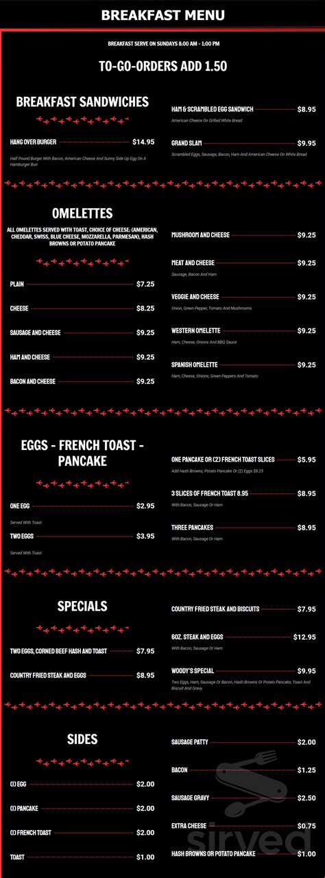 Woody S Bar Grill Menu In Hartland Wisconsin Usa