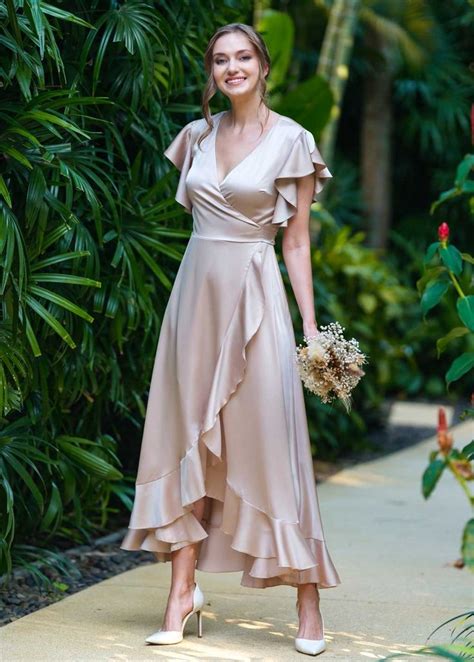 Champagne Beige Wrap Dress Silk Dress Wrap Dress Bridesmaid Dress