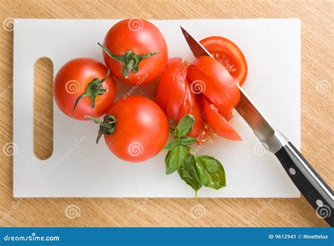 Cutting Tomatoes Stock Image Image Of Group Knife Leaves 9612941