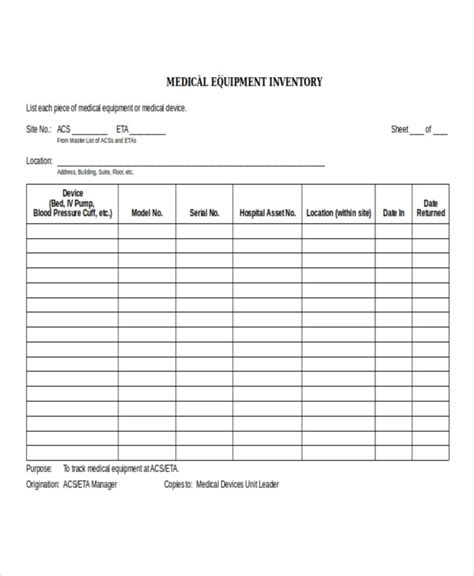 Excel Templates Medical Equipment Inventory List