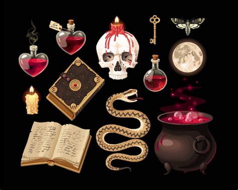 Premium Vector Big Vector Set Of High Detailed Witchcraft Supplies