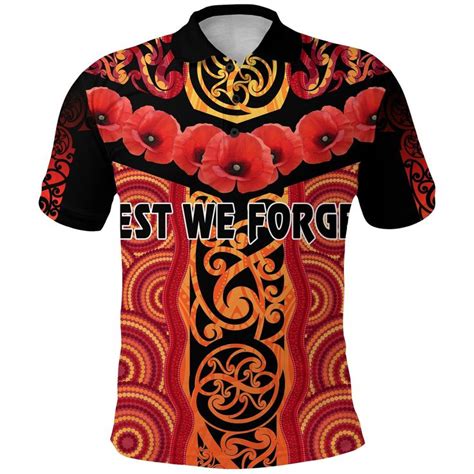 Aio Pride Anzac Lest We Forget Poppy Polo Shirt New Zealand Maori Silv