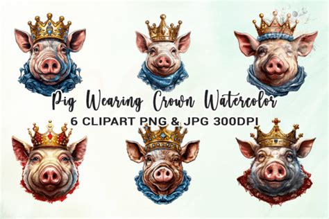 Pig Wearing Crown Watercolor Clipart Graphic By Venime · Creative Fabrica