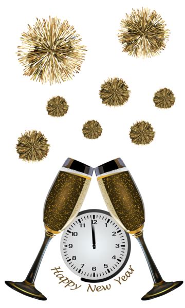 New Year S Eve Clock Champagne Fireworks Glasses New Year Champagne