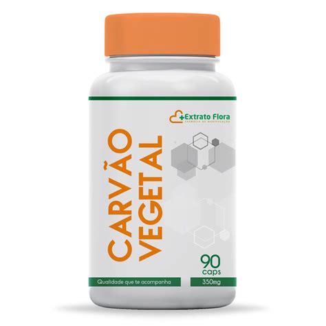 Carvão Vegetal Ativado 350mg 90 Cápsulas Extrato Flora Farmácia de