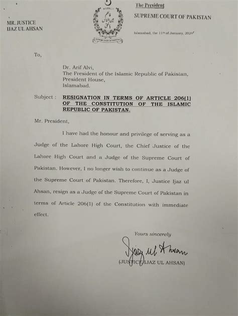 Senior Supreme Court Judge Justice Ijazul Ahsan Resigns A Day After