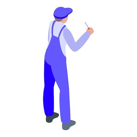 Premium Vector Handyman In Blue Uniform Holding Screwdriver Back View