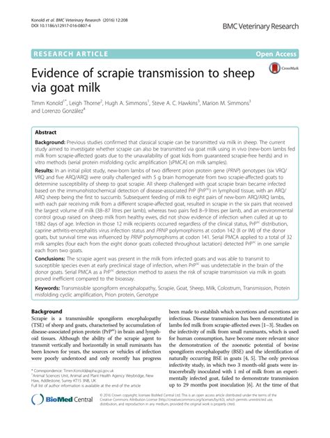 (PDF) Evidence of scrapie transmission to sheep via goat milk