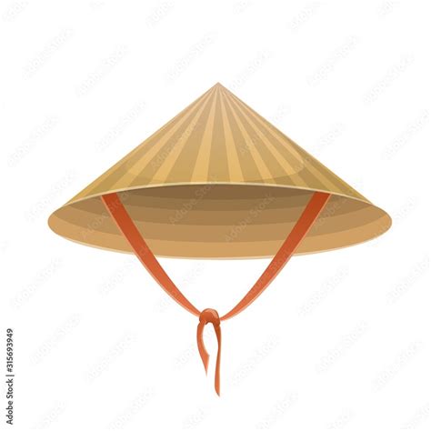 Chinese Hat In The Form Of A Cone With A Tie On A White Background