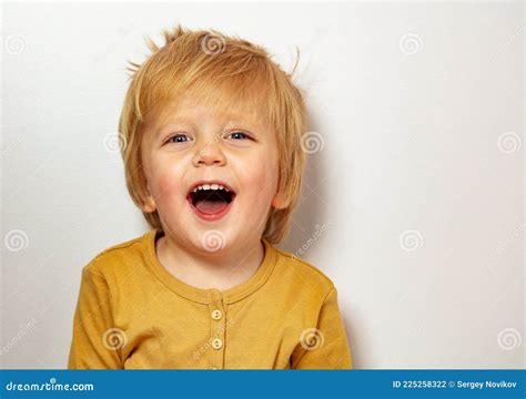 Close Happy Blond Little Boy Portrait Laughing Stock Photo Image Of