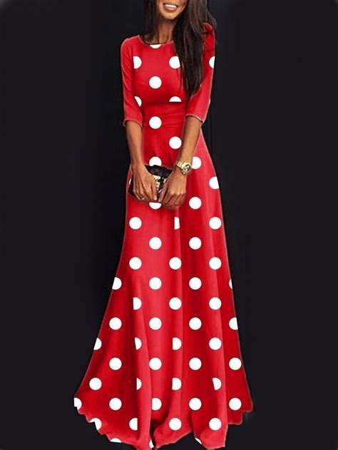 Round Neck Polka Dot Maxi Dress In 2020 Polka Dot Maxi Dresses Maxi