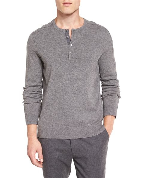 Vince Cashmere Long Sleeve Henley Sweater In Gray For Men Lyst