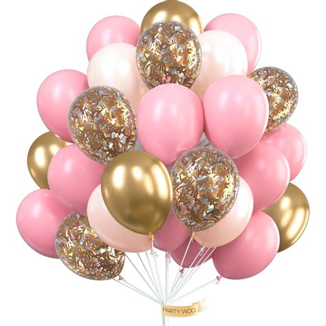 Party Woo Pink And Gold Balloons 66 Pcs Pink Balloons Desertcart