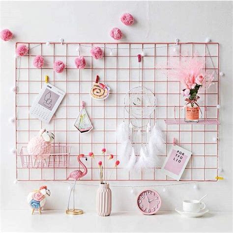 Pink Grid Wire Panel Board Picture Holder Organize Accessories