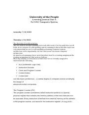 Cs Unit Lj Docx University Of The People Learning Journal Unit