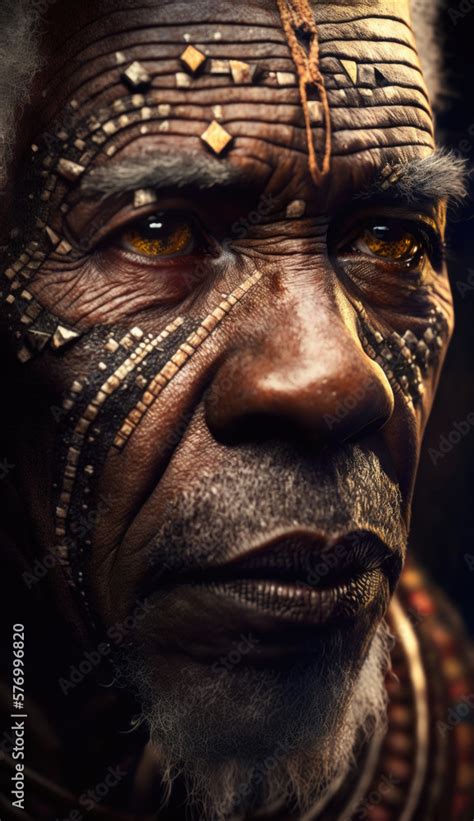 revered tribal tradition african tribal elder s face adorned with traditional elements