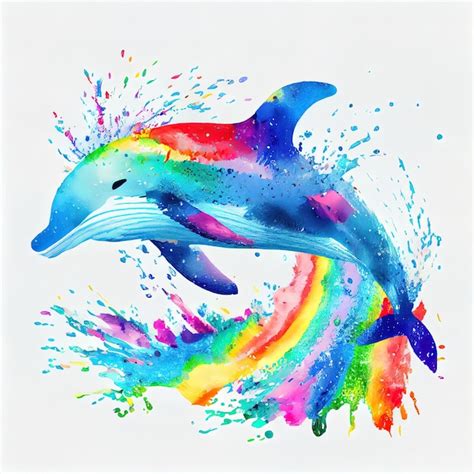 Premium Photo | Dolphin rainbow colored painting Generative AI