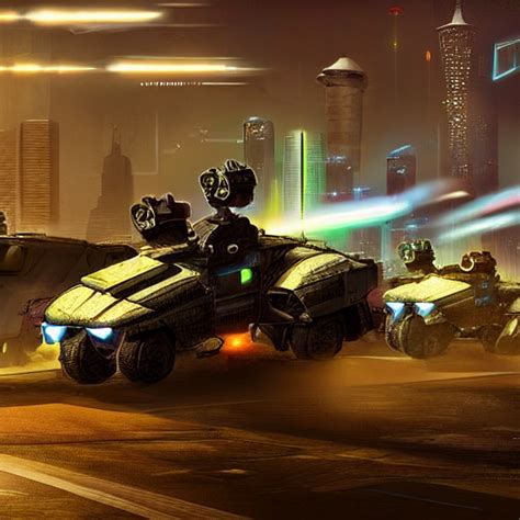 Krea Cyberpunk Military Vehicles In Combat Realistic Night Time