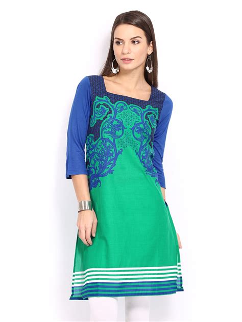 Buy W Women Green And Blue Printed Kurta Kurtas For Women 398372 Myntra