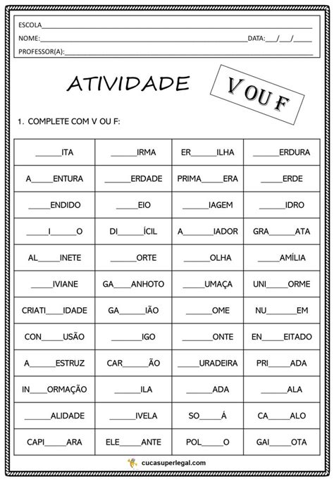 Atividades Com V E F - 1º ao 5º ano - V e F - Atividades de ortografia - Prof. Noninha