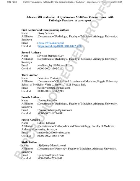 Pdf Advance Mr Evaluation Of Synchronous Multifocal Osteosarcoma With