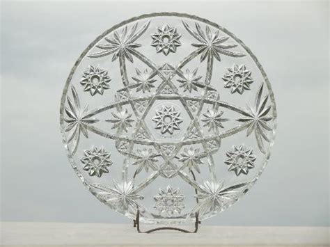 Vintage Anchor Hocking Star Of David Pressed Glass Cake Platter