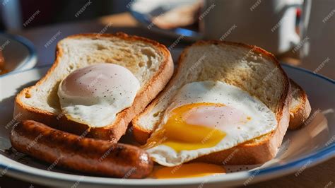 Premium Photo Breakfast Diner With Sausage White Toast Eggs