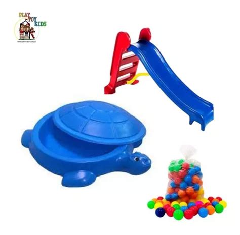 Kit Escorregador Infantil Tanque De Areia Jabuti Bolinhas