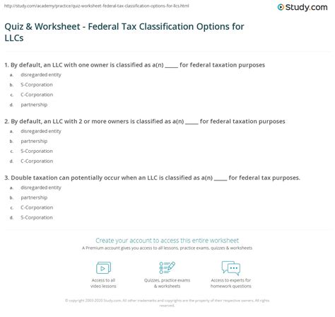 Quiz And Worksheet Federal Tax Classification Options For Llcs