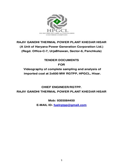 Fillable Online Hpgcl Org Get The Free RAJIV GANDHI THERMAL POWER PLANT