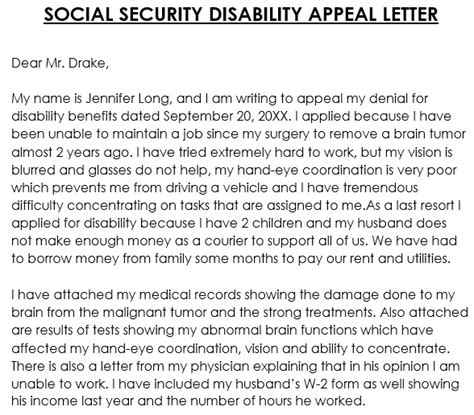 Free Social Security Disability Appeal Letter Templates And Samples Word Pdf Excel Tmp