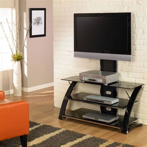 Z-Line Designs Vitoria 3-Shelf Black Glass TV Stand with Integrated Mount for 38-60 inch Screens ...