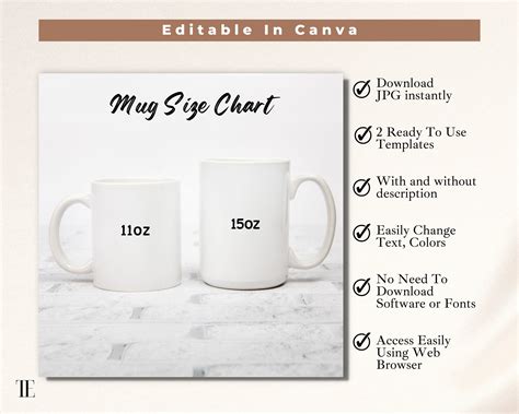 Minimalist Mug Size Chart In Oz Coffee Mug Mockup Oz And Etsy