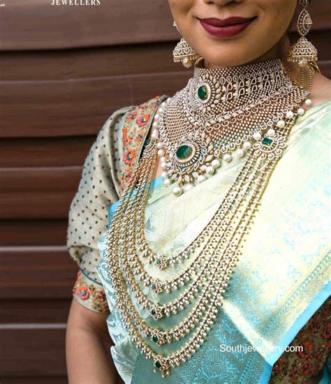 Diamond Choker And Layered Haram Indian Jewellery Designs