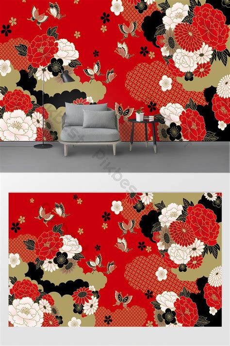 New Chinese Style Drawing Peony Flower Festive Background Wall Decors