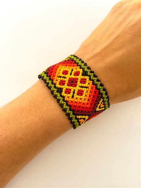 Mexican Huichol Beaded Bracelet Etsy