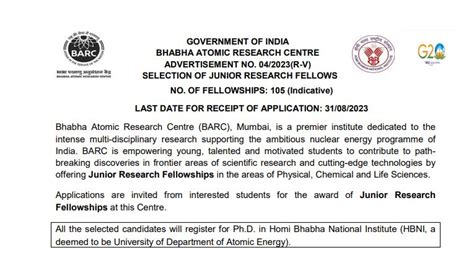 Barc Recruitment Apply For Junior Research Fellowship