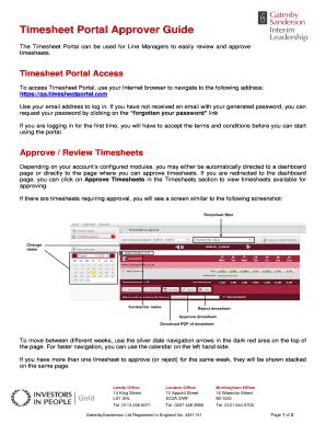 Fillable Online Timesheet Portal Approver Guide Gatenby Sanderson Fax