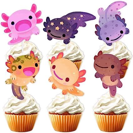 Colorful Glitter Axolotl Cupcake Toppers Perfect For Baby Showers And