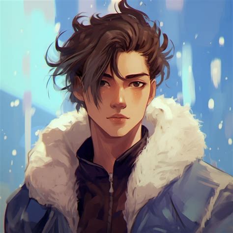 Anime Style Portrait Of A Man With A Furry Coat And A Blue Sky