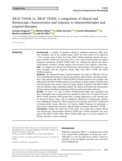 (PDF) BRAF V600K vs BRAF V600E: a clinical, dermoscopic, and response to immunotherapies and ...