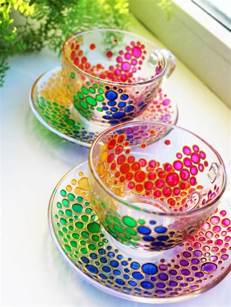 Rainbow Bubbles Rainbow Glass Tea Cup Set Cup And Saucer Set Tea